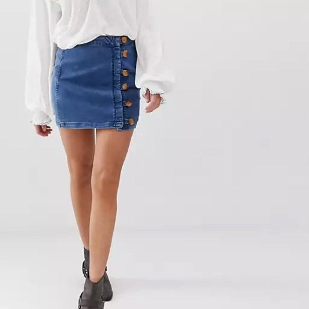 Free People Little Daisy Button-Side Denim Skirt